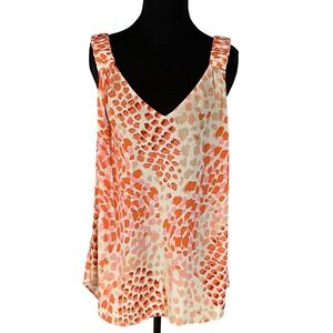 Cabi Womens Orange Pink Abstract Print V-Neck Sleeveless Tank Top Large Boho